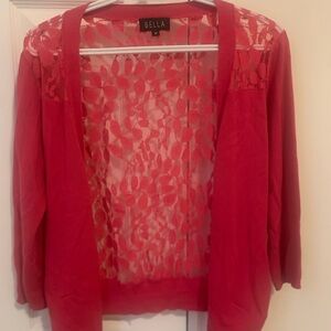 Bella Open-Front Pink Lace-Back Women's Sweater Bright Pink M